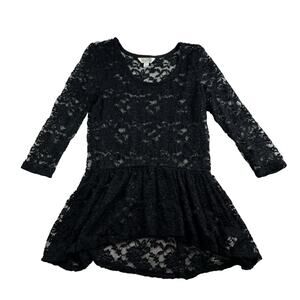 Y2K‎ Style Sz L Top Peplum Sheer Black Lace Whimsygoth Whimsy Sexy Grunge 90s